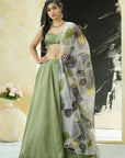 Sage Green Lehenga with Hand Painted Dupatta