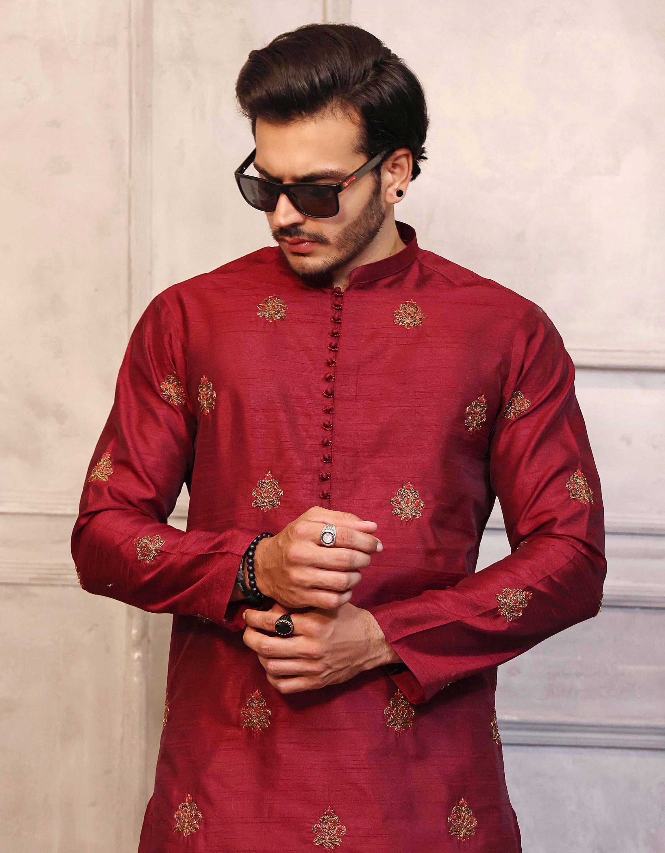 Cherry Red Kurta with White Pajama WaliaJones