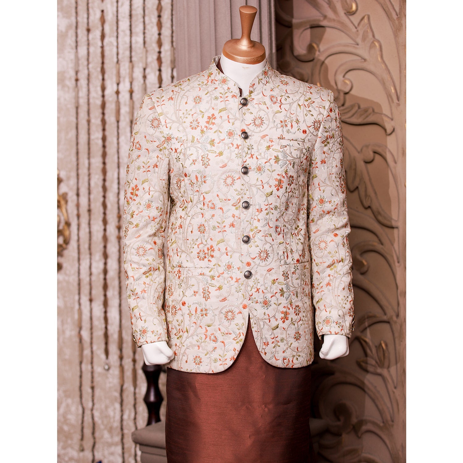 Majestic Multicolored Embroidered Prince Coat For Men - prince coat for men