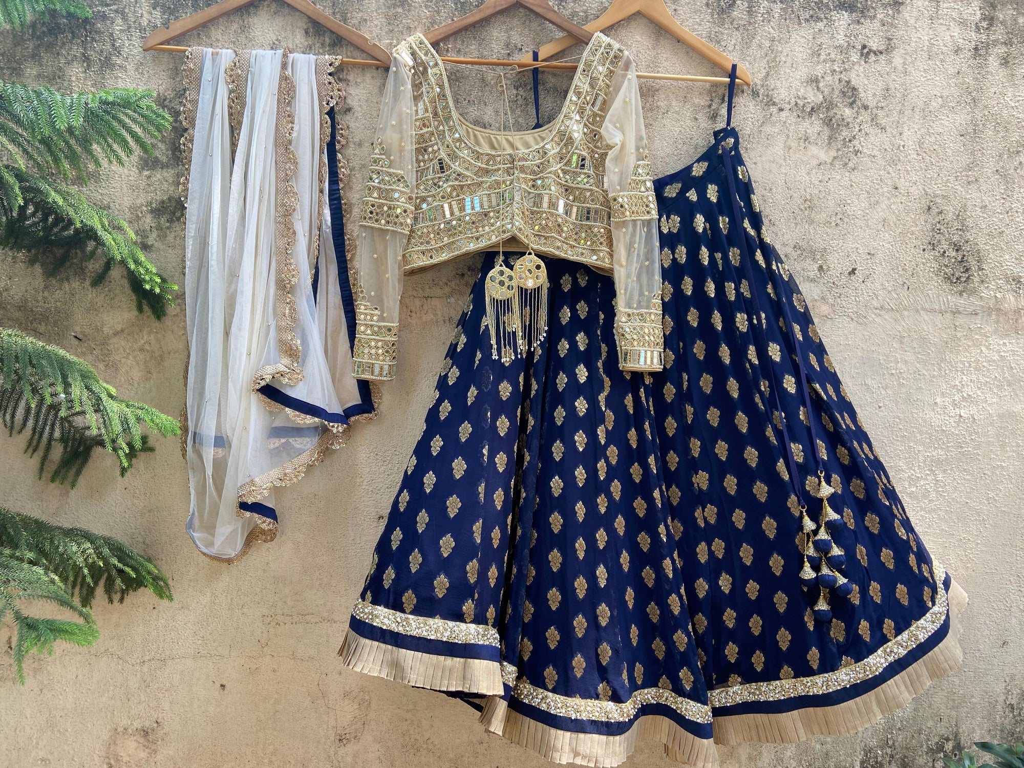 Midnight Blue and Mirror Work Lehenga Set