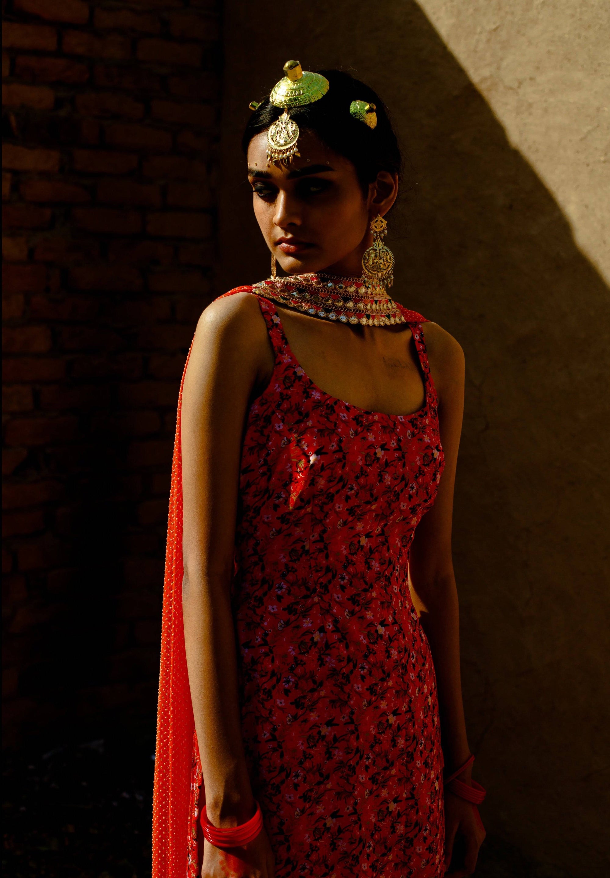 Red Georgette Printed Sharara Set - sharara set